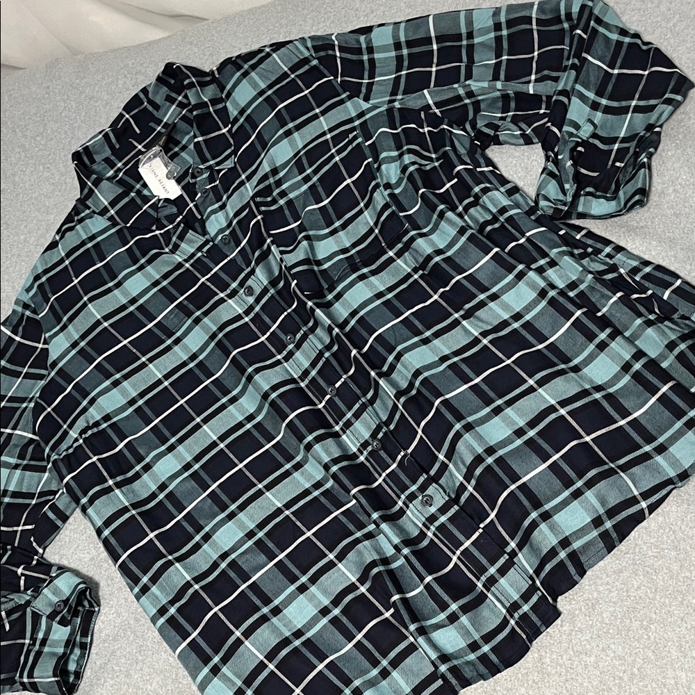 Lane Bryant Plaid Button Top Size 26 Collar Longsleeve Casual